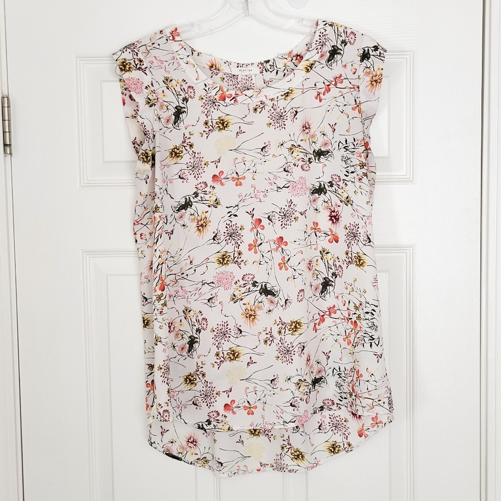 Pleione Top White Floral Blouse Size XS